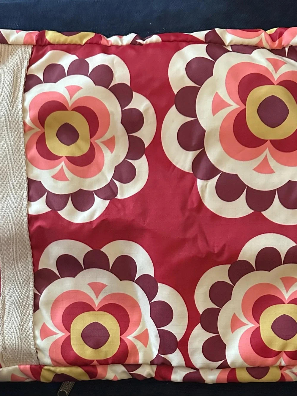 LeSportsac Crossbody Retired Maroon Pink Floral Pattern with Cream Strap